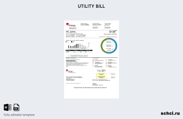 цифровая загрузка шаблона версии счета за коммунальные услуги Entergy в США, Луи